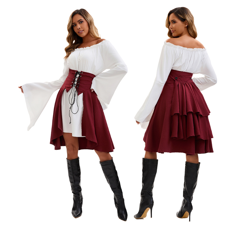 Medieval Renaissance Off Shoulder Dress Bell Sleeve Costume